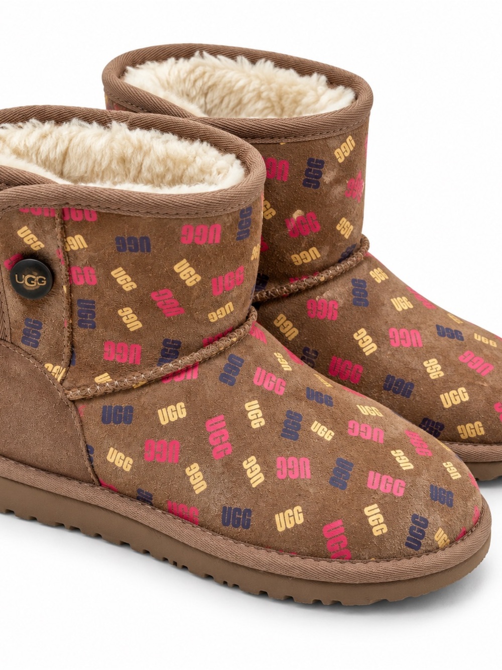 UGG Brown Logo Print Shearling-Lined Boots